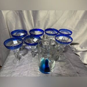 Margarita Glasses Cobalt Blue Rim and Pitcher set. See pictures